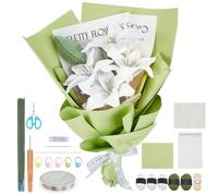 INFUNLY Kit de ganchillo de 5 piezas para principiantes, ramo de flores, kit de ganchillo de lirio blanco con hilo de ganchillo, instrucciones paso a paso para cumpleaños, boda, despedida de soltera