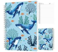 INFUNLY Ocean Whale Spiral Notebook 5.5"x8.3" Sea Fish Spiral Journal Blue Whale Spiral Diary Ocean Animal Wire Bound Notebook Coral Coil Bound Pad for Office School Classroom Gifts