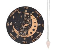 INFUNLY Tablero de madera de péndulo de 7.9 pulgadas, gato, luna, bruja, adivinación, tablón de mensajes metafísicos con collar de cristal curativo, kit de suministros de altar Wicca