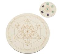 INFUNLY Tablero de rejilla de cristal de madera con forma de cubo de Metatrón, tablero de geometría sagrada de 9.8 pulgadas, placa redonda de cuadrícula de chakras que amplía el poder de tus cristales