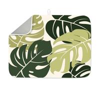 INFUNLY Tapete de secado de hojas de palma de 60 x 45 cm, tapete de microfibra de hojas verdes tropicales, protector de encimera de gran tamaño, almohadilla absorbente con lazo para colgar para