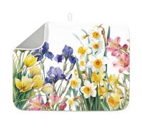 INFUNLY Tapete de secado de platos de flores de acuarela para cocina, primavera, floral, escurridor de platos, tapete absorbente de microfibra Morning Glory para secar platos, 45,7 x 61 cm, lavable a