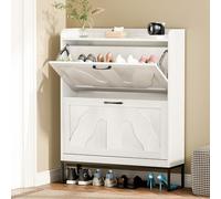 infurnic Armario de almacenamiento de zapatos con 2 cajones abatibles, zapatero estrecho para entrada, organizador independiente para puerta delantera, entrada, pasillo, vestíbulo, color blanco