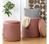 infurnic Juego de 2 otomanas con almacenamiento, otomana redonda de terciopelo, taburete tapizado de esponja para tocador, soporta 300 libras, mesa auxiliar multifuncional para sala de estar