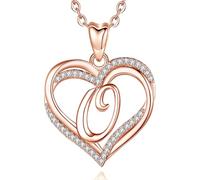 INFUSEU Alfabeto O Collar Inicial, Oro Rosa Letra A-Z Colgante CZ Nombre Doble Corazón Joyería 20 Pulgadas Cadena Regalos Personalizados Para Mujeres Niñas