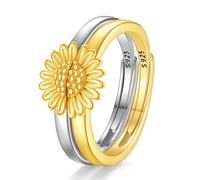 INFUSEU Anillo Girasol Plata De Ley 925 Margarita Joyería Anillos con engaste Cúbica Anillos De Compromiso Regalos Originales para Mujer