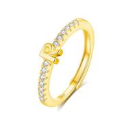 INFUSEU Anillo Inicial, 925 Plata De Ley 18K Oro Ajustable Letra R Anillos Apilables Alfabeto Mayúscula Joyería Personalizada Cumpleaños Regalo Dama Mujeres Niñas