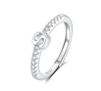 INFUSEU Anillo Inicial, 925 Plata De Ley Ajustable Letra S Anillos Apilables Alfabeto Mayúscula Joyería Personalizada Cumpleaños Regalo Dama Mujeres Niñas