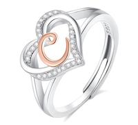 INFUSEU Anillo Iniciales, Plata de Ley 925 Anillos Abiertos Letras C Forma Corazón Nombre Inicial Alfabeto A-Z Joyería Personalizada Ajustable Regalos para Mujeres Damas Niñas