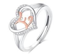 INFUSEU Anillo Iniciales, Plata de Ley 925 Anillos Abiertos Letras E Forma Corazón Nombre Inicial Alfabeto A-Z Joyería Personalizada Ajustable Regalos para Mujeres Damas Niñas