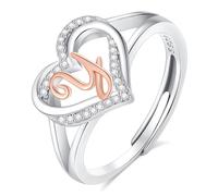 INFUSEU Anillo Iniciales, Plata de Ley 925 Anillos Abiertos Letras Y Forma Corazón Nombre Inicial Alfabeto A-Z Joyería Personalizada Ajustable Regalos para Mujeres Damas Niñas
