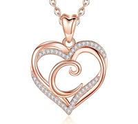 INFUSEU C Inicial Collar, Doble Corazón Y Oro Rosa Colgante de La Letra A-Z de Joyería De Circonio Cúbico Regalos De Cumpleaños Para Las Mujeres Esposa Mamá, 20 Pulgadas De La Cadena