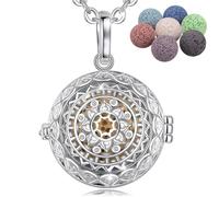 INFUSEU Colgante Flor De Loto, Piedra Difusor Aceites Esenciales Collar Aromaterapia Plateado Flores De Datura Piedras De Lava Difusor De Aceite Esencial MedallóN Colgante Joyas Para