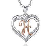 INFUSEU Colgante Inicial, Collares Mujer Letra H Oro Rosa Alfabeto Joyas Nombre Personalizado Cadena Cadena Con Inicial Mujer Y Una Rosa