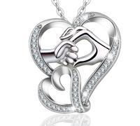 INFUSEU Colgante Para el Día de la Madre, Collar Corazon Madres e Hija Colgantes Mujer Plata 925 Bisuteria Colgante de Mano Para Dia de La Madre Regalos