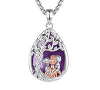 INFUSEU Colgantes Dia de la Madre Hijo e Hija, Collar Árbol de la Vida Colgante Lágrima con Amatista Joya para Mujer Regalo para Mamá Cumpleaños Navidad