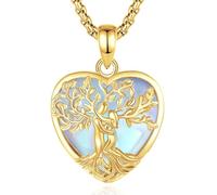 INFUSEU Collar Arbol De La Vida 18K Oro Colgante Árbol De La Vida Forma de Corazón Piedra Lunar Piedras Naturales Protectoras Cristal Amuletos Proteccion Joyas Personalizado Regalo para Mujeres