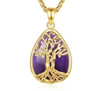 INFUSEU Collar Arbol De La Vida 18K Oro Colgante Árbol De La Vida Forma de Lágrima Amatista Piedras Protectoras Cristal Amuletos Proteccion Joyas Personalizado Regalo para Mujeres