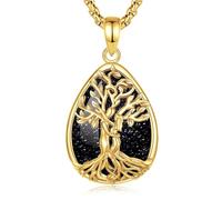 INFUSEU Collar Arbol De La Vida 18K Oro Colgante Árbol De La Vida Forma de Lágrima Arenisca Piedras Protectoras Cristal Amuletos Proteccion Joyas Personalizado Regalo para Mujeres