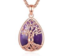 INFUSEU Collar Arbol De La Vida 18K Oro Rose Colgante Árbol De La Vida Forma de Lágrima Amatista Piedras Protectoras Cristal Amuletos Proteccion Joyas Personalizado Regalo para Mujeres
