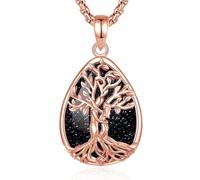 INFUSEU Collar Arbol De La Vida 18K Oro Rose Colgante Árbol De La Vida Forma de Lágrima Arenisca Piedras Protectoras Cristal Amuletos Proteccion Joyas Personalizado Regalo para Mujeres
