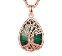 INFUSEU Collar Arbol De La Vida 18K Oro Rose Colgante Árbol De La Vida Forma de Lágrima Malaquita Piedras Protectoras Cristal Amuletos Proteccion Joyas Personalizado Regalo para Mujeres