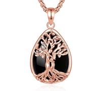 INFUSEU Collar Arbol De La Vida 18K Oro Rose Colgante Árbol De La Vida Forma de Lágrima Obsidiana Piedras Naturales Protectoras Cristal Amuletos Proteccion Joyas Personalizado Regalo para Mujeres