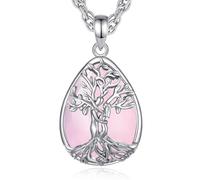 INFUSEU Collar Arbol De La Vida Colgante Árbol De La Vida Piedra Cuarzo Rosa Piedras Naturales Protectoras De Cristal Amuletos De Proteccion Joyas Personalizado Regalo para Mujeres