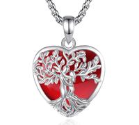 INFUSEU Collar Arbol De La Vida Forma de Corazón Colgante Árbol De La Vida Piedra Cornalina Piedras Naturales Protectoras Cristal Amuletos Proteccion Joyas Personalizado Regalo para Mujeres