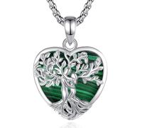 INFUSEU Collar Arbol De La Vida Forma de Corazón Colgante Árbol De La Vida Piedra Malaquita Piedras Naturales Protectoras Cristal Amuletos Proteccion Joyas Personalizado Regalo para Mujeres
