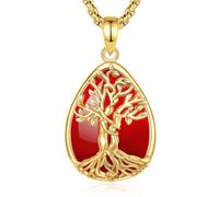 INFUSEU Collar Árbol de la Vida para Mujer, 18K Oro Colgante Cornalina Cristal Lágrima Piedras Protectoras Joya Amuleto de Protección y Buena Suerte Regalo Personalizado para Mujeres Amiga Mamá