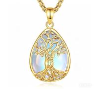 INFUSEU Collar Árbol de la Vida para Mujer, 18K Oro Colgante Piedra Lunar Cristal Lágrima Piedras Protectoras Joya Amuleto de Protección y Buena Suerte Regalo Personalizado para Mujeres Amiga Mamá