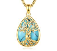 INFUSEU Collar Árbol de la Vida para Mujer, 18K Oro Colgante Turquesa Cristal Lágrima Piedras Protectoras Joya Amuleto de Protección y Buena Suerte Regalo Personalizado para Mujeres Amiga Mamá