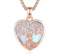 INFUSEU Collar Árbol de la Vida para Mujer, 18K Oro Rosa Colgante Piedra Lunar Cristal Corazón Piedras Protectoras Joya Amuleto de Protección y Buena Suerte Regalo Personalizado para Mujeres
