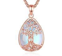 INFUSEU Collar Árbol de la Vida para Mujer, 18K Oro Rosa Colgante Piedra Lunar Cristal Lágrima Piedras Protectoras Joya Amuleto de Protección y Buena Suerte Regalo Personalizado para Mujeres
