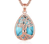 INFUSEU Collar Árbol de la Vida para Mujer, 18K Oro Rosa Colgante Turquesa Cristal Lágrima Piedras Protectoras Joya Amuleto de Protección y Buena Suerte Regalo Personalizado para Mujeres Amiga Mamá