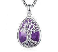 INFUSEU Collar Árbol de la Vida para Mujer, Colgante Amatista Cristal Lágrima Piedras Protectoras Joya Amuleto de Protección y Buena Suerte Regalo Personalizado para Mujeres Amiga Mamá
