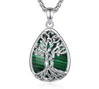 INFUSEU Collar Árbol de la Vida para Mujer, Colgante Malaquita Cristal Lágrima Piedras Protectoras Joya Amuleto de Protección y Buena Suerte Regalo Personalizado para Mujeres Amiga Mamá