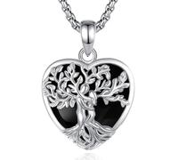 INFUSEU Collar Árbol de la Vida para Mujer, Colgante Obsidiana Cristal Corazón Piedras Protectoras Joya Amuleto de Protección y Buena Suerte Regalo Personalizado para Mujeres Amiga Mamá