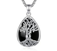 INFUSEU Collar Árbol de la Vida para Mujer, Colgante Obsidiana Cristal Lágrima Piedras Protectoras Joya Amuleto de Protección y Buena Suerte Regalo Personalizado para Mujeres Amiga Mamá