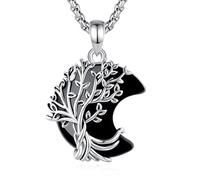 INFUSEU Collar Árbol de la Vida Raíces Familiares Árbol Genealógico Legado Familiar Fuerza Familiar Vínculo Generacional Luna Creciente con Obsidiana y Esmalte Regalo Joya para Mujer