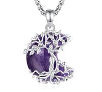 INFUSEU Collar Árbol de la Vida Raíces Familiares Luna Creciente con Amatista Joya para Mujer Regalo para Madre y Dos Hijos Día de la Madre Cumpleaños Navidad