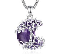 INFUSEU Collar Árbol de la Vida Raíces Familiares Luna Creciente con Amatista Joya para Mujer Regalo para Madre y Tres Hijos Día de la Madre Cumpleaños Navidad