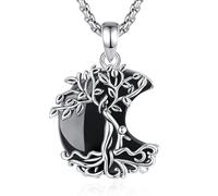 INFUSEU Collar Árbol de la Vida Raíces Familiares Luna Creciente con Obsidiana Joya para Mujer Regalo para Mamá e Hijo Día de la Madre Cumpleaños Navidad