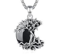 INFUSEU Collar Árbol de la Vida Raíces Familiares Luna Creciente con Obsidiana Joya para Mujer Regalo para Madre y Dos Hijos Día de la Madre Cumpleaños Navidad