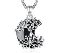 INFUSEU Collar Árbol de la Vida Raíces Familiares Luna Creciente con Obsidiana Joya para Mujer Regalo para Madre y Cuatro Hijos Día de la Madre Cumpleaños Navidad