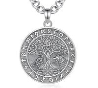 INFUSEU Collar Árbol De La Vida Vikingo, Plata 925 Runas Vikingas Amuleto Nórdico Protección Berserker Odin Bizantino Yggdrasil Lobo Colgante Gótico Regalos para Hombres Mujeres