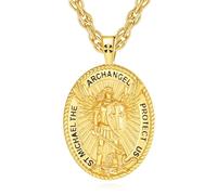 INFUSEU Collar Arcángel Michel, San Elíptica Plata 925 18K Gold Colgante para El Hombre Con La Ira Del Guerrero Michael San Miguel Oval Medalla para Mujeres