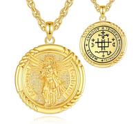 INFUSEU Collar Arcángel Michel, San Elíptica Plata 925 18K Gold Colgante para El Hombre Con La Ira Del Guerrero Michael San Miguel Circular Medalla para Mujeres