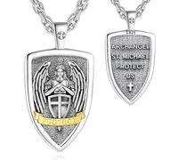INFUSEU Collar Arcángel Michel, San Elíptica Plata 925 Blindaje Colgante para El Hombre Con La Ira Del Guerrero Michael San Miguel Medalla para Mujeres
